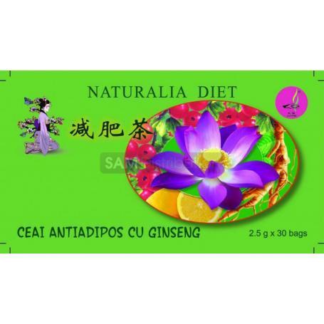 Ceai verde antiadipos de slabit cu ginseng, Naturalia Diet, 30 doze x 25g cutie