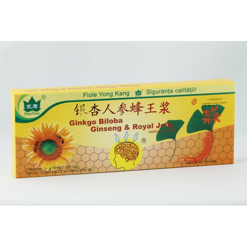 Ginkgo Biloba Ginseng si Royal Jelly,10 fiole, Yong Kang