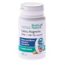 Calciu Magneziu Zinc + Vit. D2 naturala, 30 capsule, Rotta Natura