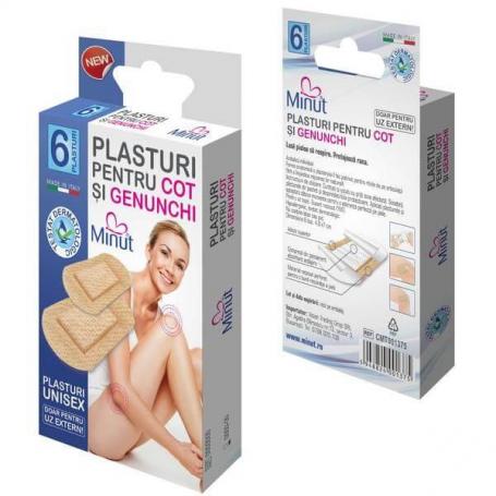 Plasturi cu pansament pentru genunchi si cot, 6 plasturi, Minut