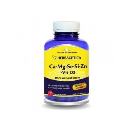 Ca+Mg+Se+Si+Zn cu Vit D3 Complex Forte,120 capsule, Herbagetica