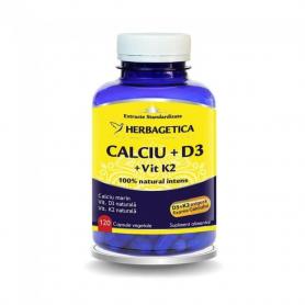 Herbagetica, Calciu + D3 + Vitamina K2, 120 capsule