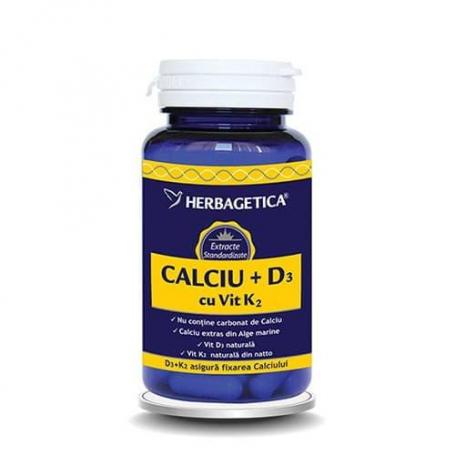 Herbagetica, Calciu + D3 + Vitamina K2, 30 capsule