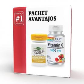 Kit de Imunitate pentru Adulti: Vitamina C 1000mg 30cps Solaray + Vitamina D3 2000Ui 30cps