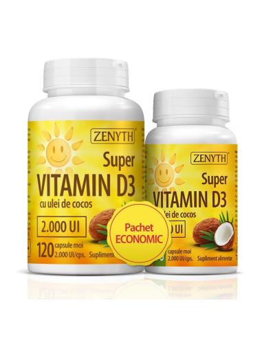 Super Vitamina D3 2000UI, 120 capsule + 30 gratis, Zenyth