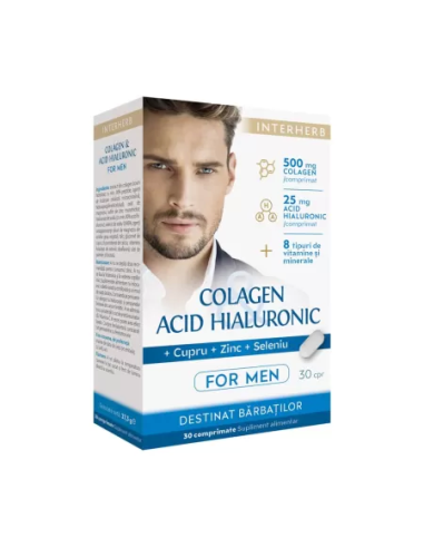 Colagen si Acid Hialuronic pentru Barbati, 30 capsule, Interherb