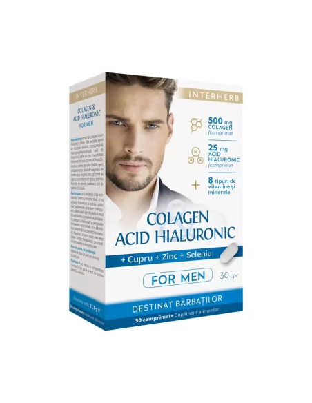 Colagen si Acid Hialuronic pentru Barbati, 30 capsule, Interherb